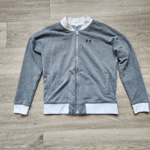 Under Armour Gray Threadborne Fleece Zip Up Sweater Womens Medium Athleisure - Picture 1 of 10
